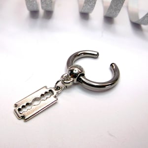 ONE Razor blade earring Marilyn Manson goth razor hoop men razor hoop non pierced silver razor dangle punk earring goth rock culture