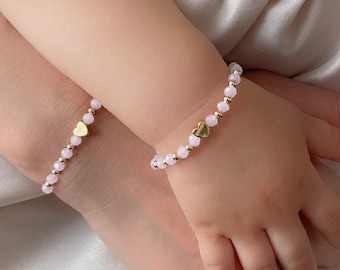 Bracelets Mama & Mini en cristal rose et plaqué or 18 carats, cadeau de fête des mères, ensemble de bracelets assortis pour mère et fille