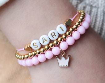 Personalized pink & gold princess bracelets Birthday gift Princess party favors Christmas gift for little princess Little girl jewelry