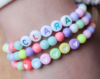 Custom word colorful beaded bracelet Personalized friendship bracelets Colorful hearts bracelet Rainbow name bracelets Personalized gift