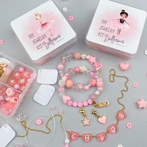 Personalized DIY little ballerina jewelry making kit Dance recital gifts Custom name ballerina bracelet Stocking stuffers for ballerinas