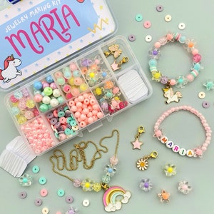 DIY Little Girl Bracelets Making Kit Girl Party Activity Box Craft  Personalized Jewelry Making Kit for Girls DIY Stretchy Name Bracelet 