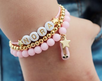 Personalized pink & gold ballerina bracelets Dance recital gifts for little girls Ballerina party favors Gift for granddaughter Ballet gifts