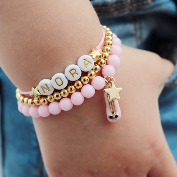 Personalisierte Ballerina-Armbänder in Rosa und Gold. Tanzabend-Geschenke für kleine Mädchen. Ballerina-Partygeschenke. Geschenk für Enkelin. Ballett-Geschenke