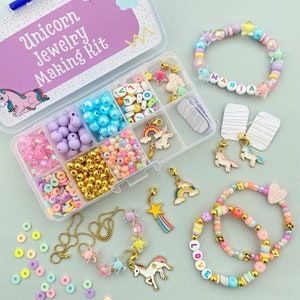 DIY Unicorn jewelry kit Unicorn party activity box craft for kids Personalized making craft kit Stocking stuffers gift DIY name bracelet