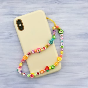 Personalized rainbow fruit phone strap Customisable 90s style beaded phone charm Y2K phone strap Colorful trendy phone charm strap