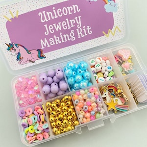 DIY Unicorn jewelry kit Unicorn party activity box craft for kids Personalized making craft kit Stocking stuffers gift DIY name bracelet image 4