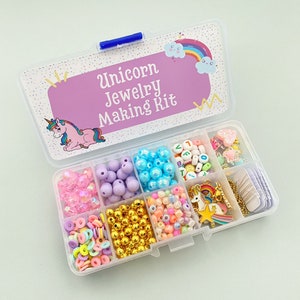 DIY Unicorn jewelry kit Unicorn party activity box craft for kids Personalized making craft kit Stocking stuffers gift DIY name bracelet image 3