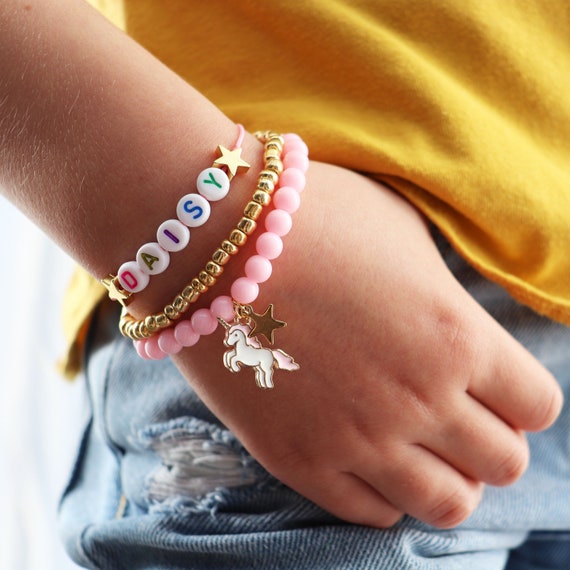 3 pulsera personalizada para niños Pulsera con nombre de unicornio rosa  Regalo de cumpleaños de unicornio Pulseras para niños para niñas Fiesta de  unicornio favorece joyería personalizada -  México