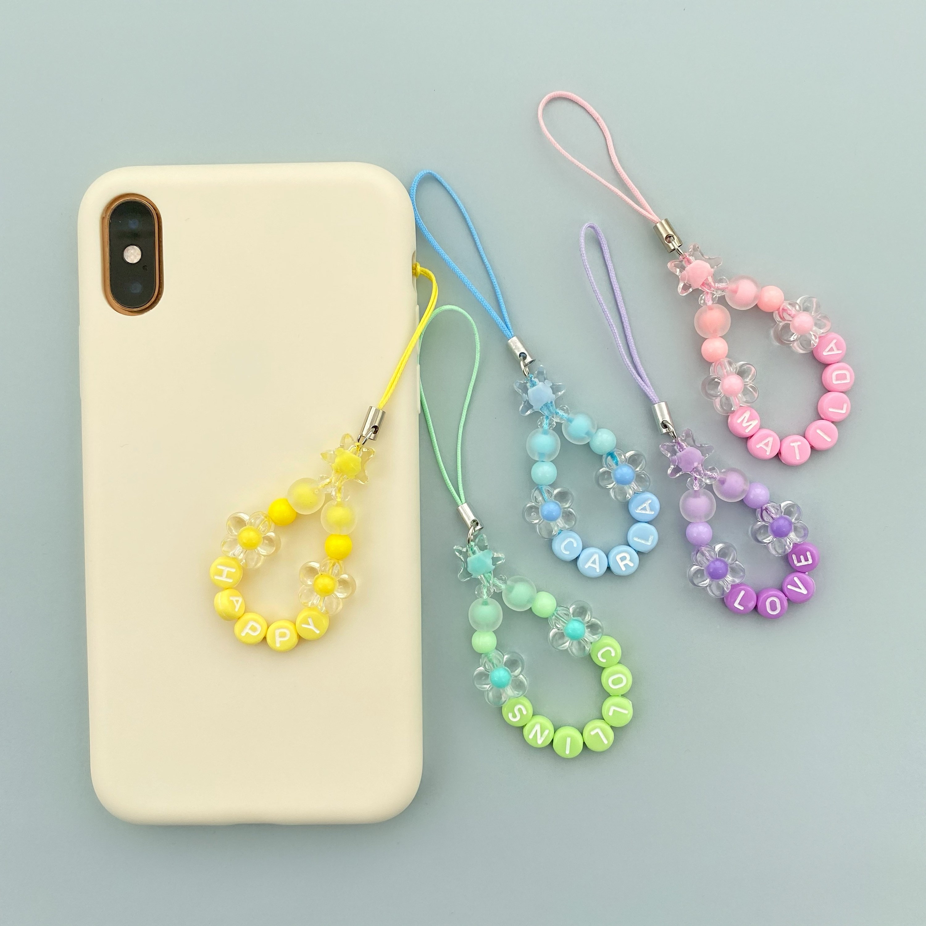 Iridescent phone charm, Translucent star phone strap, Y2k phone wristlet,  Handmade beaded phone chain, 90s accessory gift