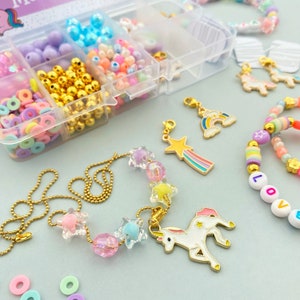 DIY Unicorn jewelry kit Unicorn party activity box craft for kids Personalized making craft kit Stocking stuffers gift DIY name bracelet image 7