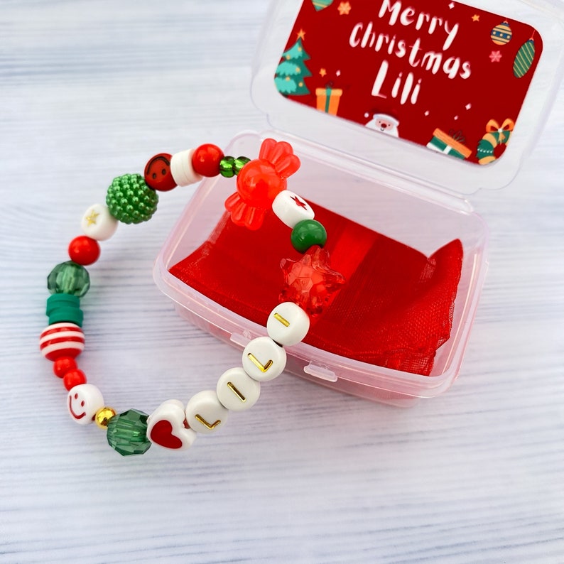 Personalized Christmas bracelet making craft kit Christmas gift for girl DIY name bracelet Stocking stuffers for kids Christmas activity image 6