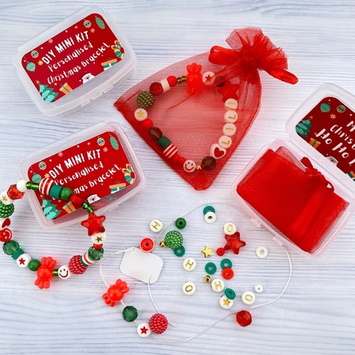 Personalized Christmas bracelet making craft kit Christmas gift for girl DIY name bracelet Stocking stuffers for kids Christmas activity