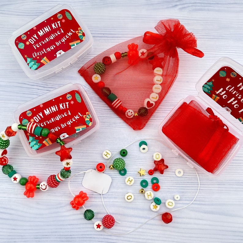 Personalized Christmas bracelet making craft kit Christmas gift for girl DIY name bracelet Stocking stuffers for kids Christmas activity image 1
