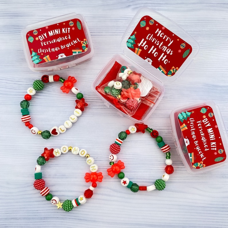 Personalized Christmas bracelet making craft kit Christmas gift for girl DIY name bracelet Stocking stuffers for kids Christmas activity image 2