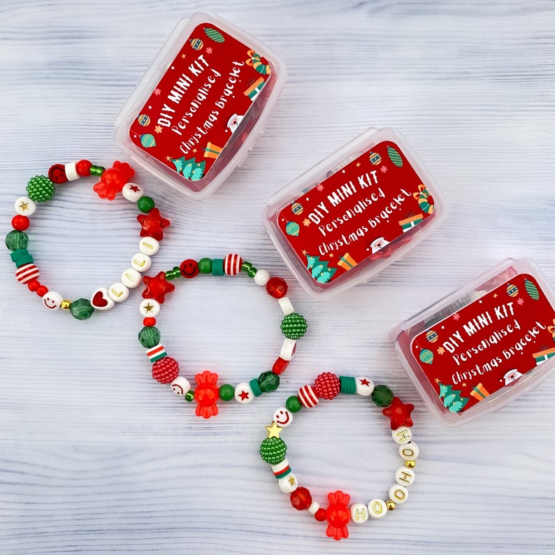 Personalized Christmas bracelet making craft kit Christmas gift for girl DIY name bracelet Stocking stuffers for kids Christmas activity image 3