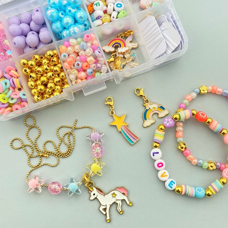 DIY Unicorn jewelry kit Unicorn party activity box craft for kids Personalized making craft kit Stocking stuffers gift DIY name bracelet image 6