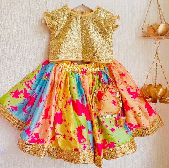 Sequins Blouse Rangeela Lehenga Girl Indianwear Traditional Kid Lengha Choli Colourful Water Gun Lehenga Baby Girl Indianwear