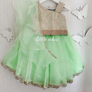 Mint Lehenga with Ruffle Dupatta | Baby Eid Dress | Lehenga for Girl | Lehenga for Toddler | Kid Lehenga Choli | Traditional Indian Dress