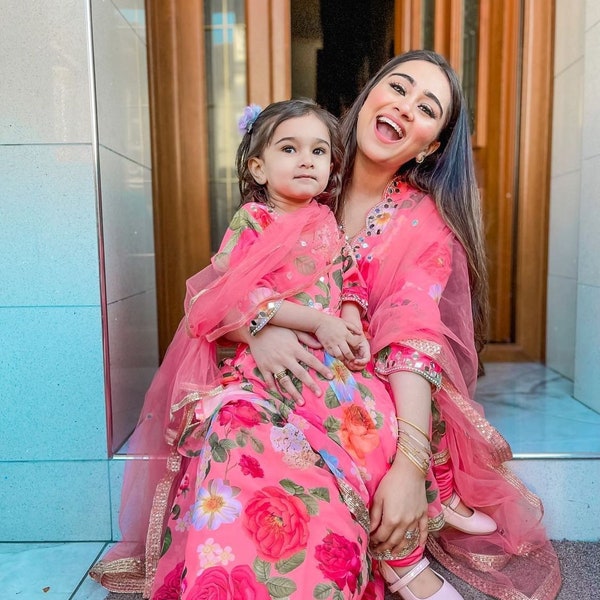 Floral Anarkali for Mommy And Daughter | Floral Embroidered Anarkali | Mother-Daughter Matching Dress | Designer Floral Anarkali Outfits