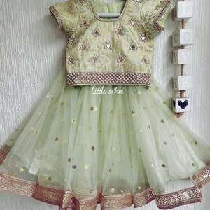 Mint Green  Lehenga with Hand Embroidery | Lehenga Choli for Toddler | Girl Lehenga Choli | Child Lehenga Dress | Baby Girl Eid Gift