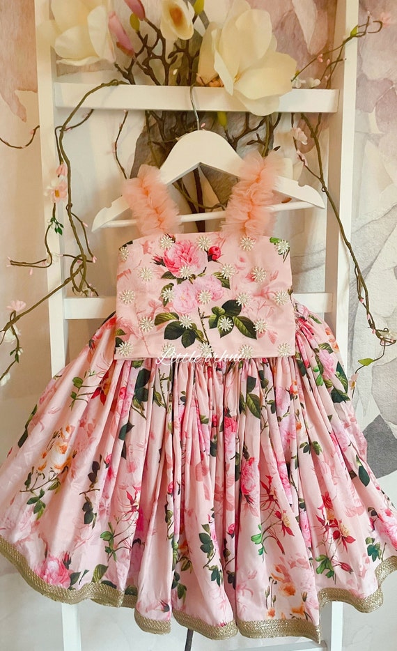 ethnic pink floral dress Peachy Pink Floral Lehenga Choli | Girl Lehenga Choli | Indian Dress for Girl | Ethnic Wear for Girl | Summer Baby Dress