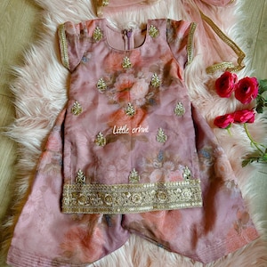 Floral Punjabi Suit in Organza with Hand Embroidery | Girl Indian Wear Traditional | Daughter Gift | Baby Eid Dress | Punjabi Suit for Woman