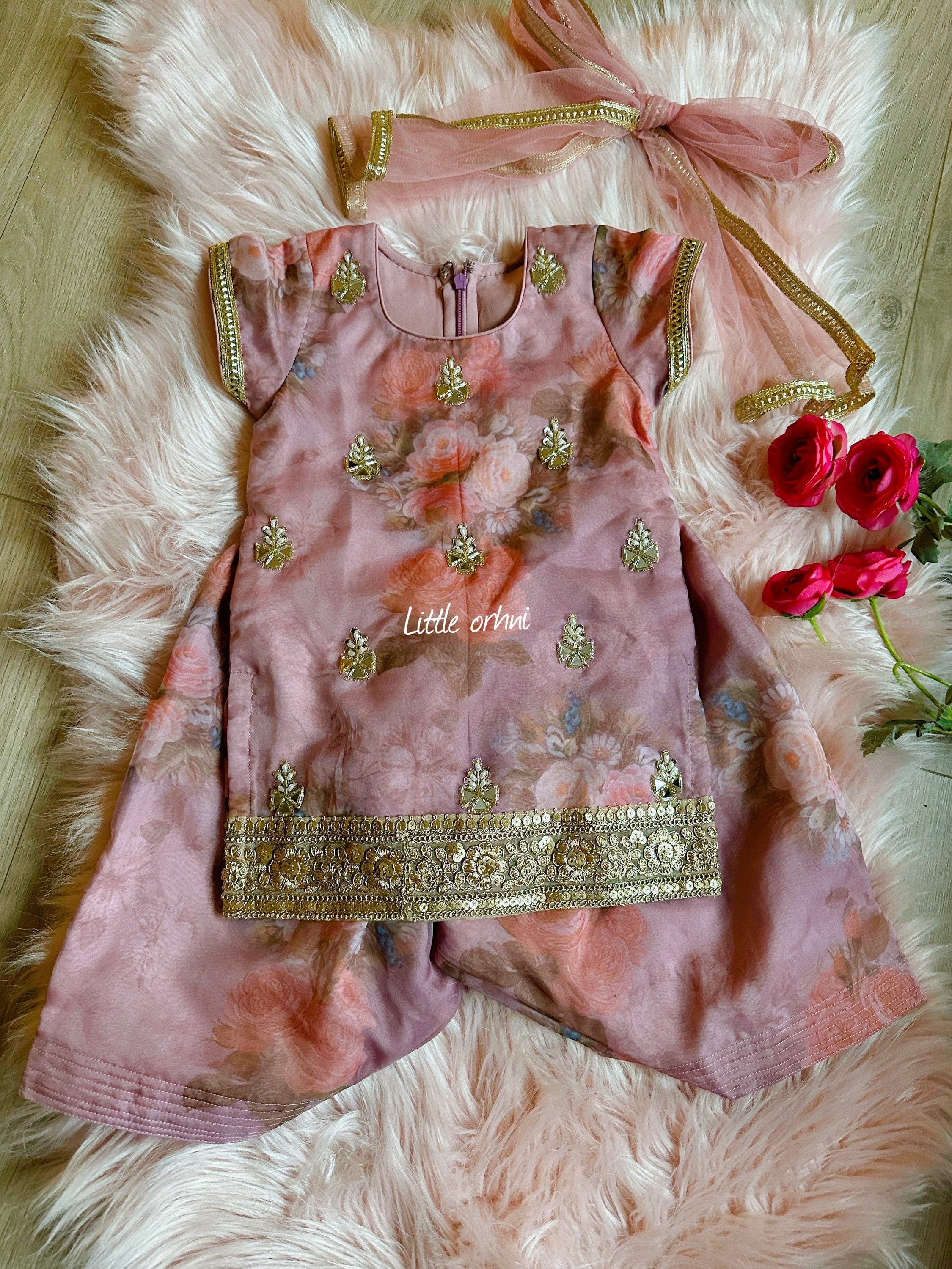 Floral Punjabi Suit in Organza with Hand Embroidery | Girl Indian Wear Traditional | Daughter Gift | Baby Eid Dress | Punjabi Suit for Woman
