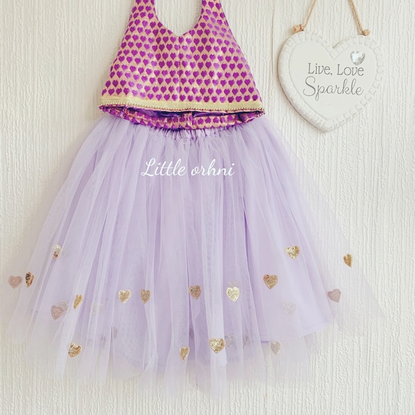 Lilac Hearts Lehenga | Indian Dress for Girl | Girl Indian Wear Traditional | Baby Lehenga | Baby Indian Wear | Toddler Lengha | Kids Gift