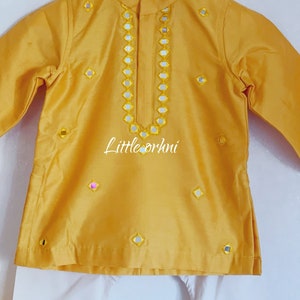 Yellow Kurta Set for Eid | Mirror Work Kurta for Boy | Indian Ethnic Wear | Kids Kurta Pajama Set | Wedding Wear Kurta Pajama | Kurta Pajama