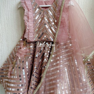 Pink Lehenga with All Over Sequins Embroidery | Baby Indian Wear | Baby Lehenga | Toddler Lengha | Girl Indian Wear Traditional | Kid Lengha