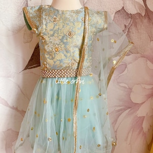 Powder Blue Lehenga with Hand Embroidery | Lehenga Choli for Toddler | Girl Lehenga Choli | Child Lehenga Dress | Baby Girl Eid Gift