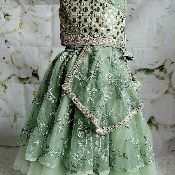 Sage green   Lehenga with  Embroidery  | Lehenga Choli for Baby | Girl Indian Wear | Girl Indianwear Traditional | Kid Lehenga Girl |