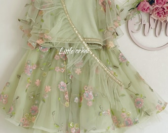 Mint Green Blossom Lehenga Set | Floral Embroidery Lehenga | Ruffle Lehenga Choli | Sequin Lehenga | Baby Lehenga | Eid Gift | Lehenga Choli