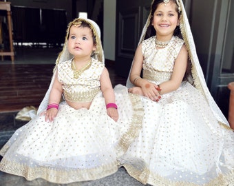 White Lehanga Set | Sleeveless Lehenga | Lace Work Lehenga | Printed Lehenga | Kid Lehenga |Baby Lehenga | Eid Dress | Lehenga Choli