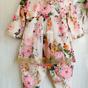 Kids Floral Garden Dhoti Set | Beautifully Designed Wedding Dress for Girls | Ethnic Wear for Girls | Dhoti Top Suit for Girls | Eid Gifts