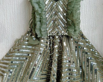 Olive Green Lehenga with Full Sequins Embroidery | Beautiful Olive Green Lehenga | Indian Outfit for Girl | Baby Lehenga | Eid Dress Lehenga