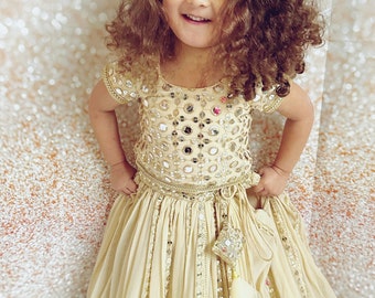 Full Embroidered Heavy Lehenga Choli in Beige  |Lehenga with Hand Embroidery | Baby Indian Wear | Baby Lehenga Choli | Toddler Lehenga