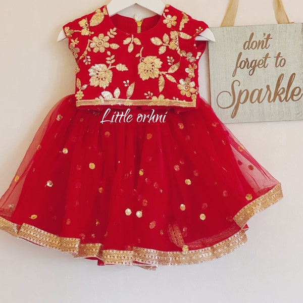 Red Festive Lehenga | Red Baby Lehenga | Beautiful Party Wear Red Kids Lehenga Choli | Embroidered Red Color Lehenga Choli | Girl Indianwear