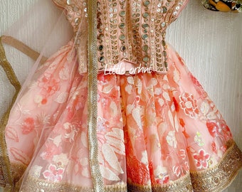 Full Embroidered Lehenga Choli In Peach | Choli Indian Outfit for Girl | Lehenga Choli for Girl | Baby Eid Gift | Lehenga for Toddler