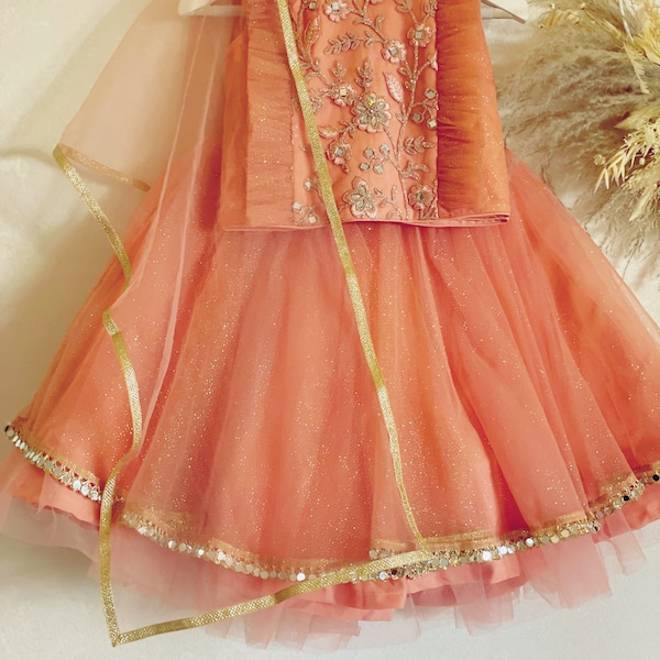 Lehenga Choli in Burnt Orange | Kid Lehenga Choli | Traditional Indian Dress for Girl | Lehenga for Toddler | Lehenga Choli for Girl