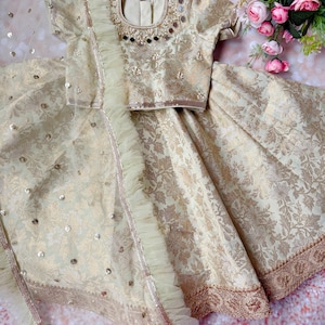 Mint green Brocade Lehanga  | Traditional Indian Dress for Girl | Lehenga for Girl | Kid Lehenga Choli Eid Gift