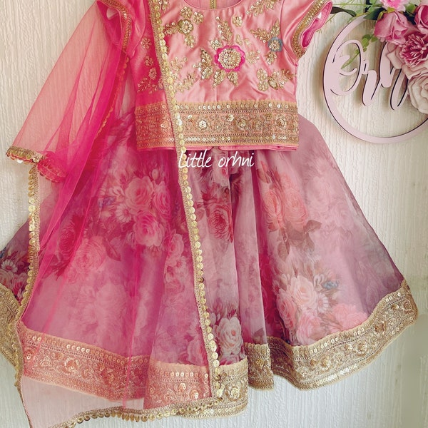 Lilac Floral Lehenga with Hand Embroidery | Kid Lehenga | Baby Lehenga | Girl Indianwear Traditional | Toddler Lengha | Kid Indian Wear Girl