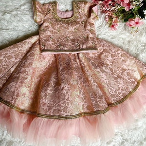 Baby pink  Brocade Lehanga  | Traditional Indian Dress for Girl | Lehenga for Girl | Kid Lehenga Choli Eid Gift