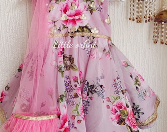 Pink Floral Anarkali Set | Eid Dresses for Kids | Floral Print Girls Anarkali Kurta | Kids Party Wear Dress | Flower Child Anarkali Dress