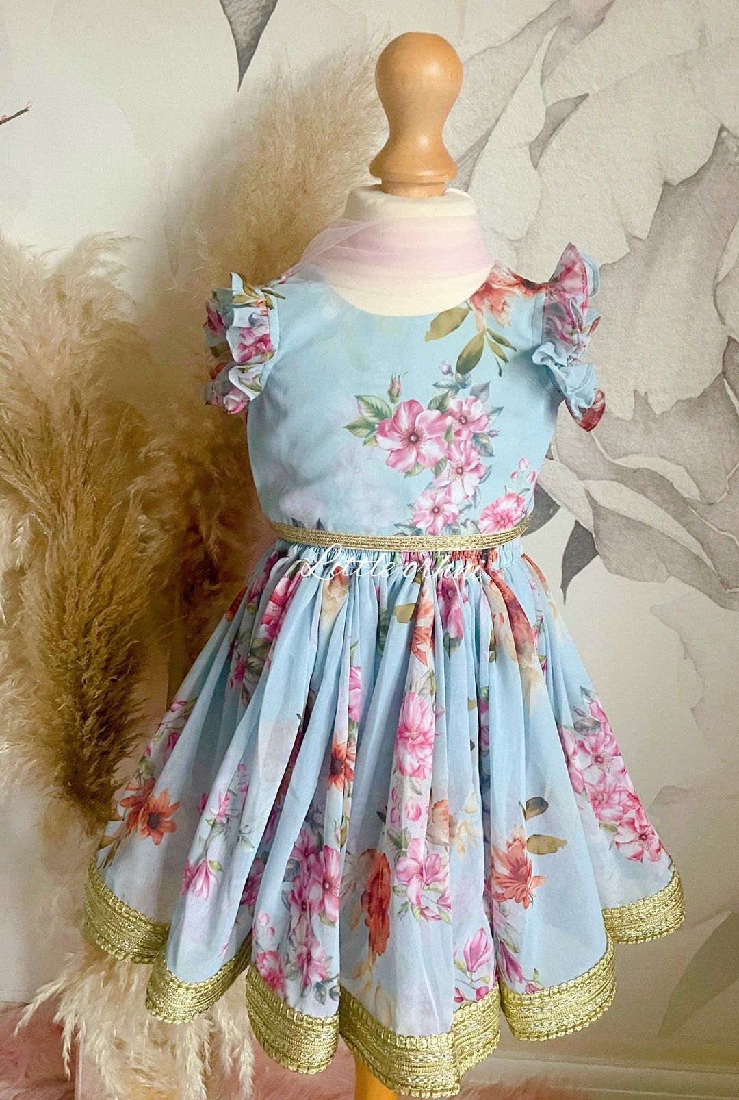 Powder Blue Floral Lehenga
