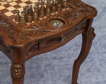 Handle table chess lion, handmade chess, luxury chess board