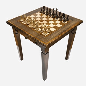 Luxury Chess Table with Drawers, Handmade Wooden Chess Game Table, Classic Board Game, Unique End Table,Gaming Coffee Table,Chess Lover Gift