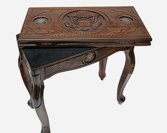 Luxury Handmade Wooden Backgammon Table with Coat of Arms USA, Armenian Wood Gaming Coffee Table, Tavli, Board Game Gifts, Unique Furniture