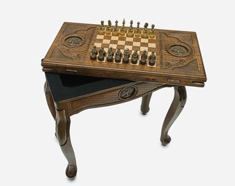 Handle table chess and backgammon, handmade chess and backgammon, luxury chess and backgammon